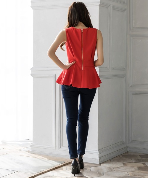 Julia Boutique（ジュリアブティック）の「ウエストタックペプラムトップス/22038（Tシャツ/カットソー・レディース・ホワイト/ブラック/ネイビー/レッド/グリーン・ONE）」の16枚目の写真