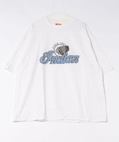 Mag.(マグ)の「【Bl】【INDIAN】刺繍+プリント オーバーサイズTシャツ(Tシャツ/カットソー・メンズ・ホワイト/ブルーグレー・LARGE/MEDIUM)」の1枚目の写真