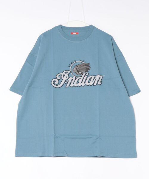 Mag.(マグ)の「【Bl】【INDIAN】刺繍+プリント オーバーサイズTシャツ(Tシャツ/カットソー・メンズ・ホワイト/ブルーグレー・LARGE/MEDIUM)」の2枚目の写真