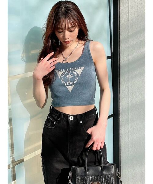 GYDA（ジェイダ）の「PARM TREE PROCESSING タンクトップ（タンクトップ・レディース・ブラック/オフホワイト/グリーン・FREE）」の3枚目の写真