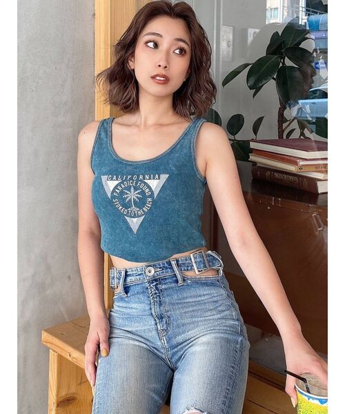 GYDA（ジェイダ）の「PARM TREE PROCESSING タンクトップ（タンクトップ・レディース・ブラック/オフホワイト/グリーン・FREE）」の9枚目の写真