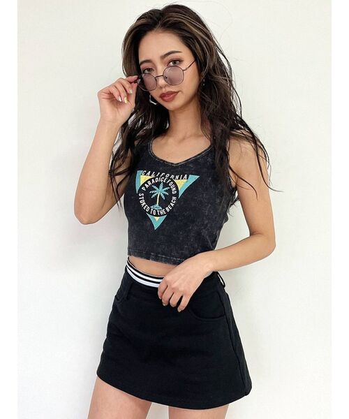 GYDA（ジェイダ）の「PARM TREE PROCESSING タンクトップ（タンクトップ・レディース・ブラック/オフホワイト/グリーン・FREE）」の4枚目の写真