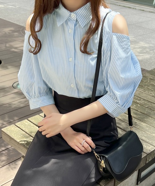 apres jour(アプレジュール)の「2WAYショルダーシャツブラウス【ZOZOTOWN限定アイテム】(シャツ/ブラウス・レディース・ネイビー/オフホワイト/サックスブルー/ピンク/ピンク系その他・X-LARGE/フリー)」の4枚目の写真