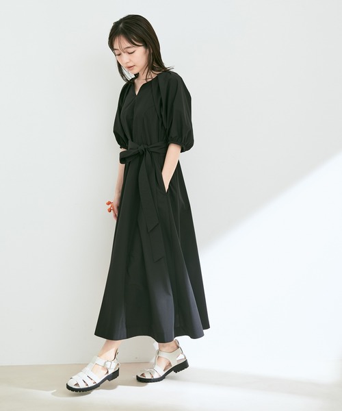 VIS（ビス）の「【EASY CARE】袖タックボリュームスリーブワンピース（ワンピース・レディース・ブラック/ベージュ/イエロー・S/M）」の18枚目の写真