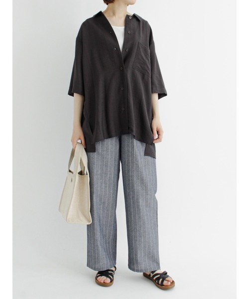 Samansa Mos2 blue(サマンサモスモスブルー)の「開襟ビッグシャツ(シャツ/ブラウス・レディース・カーキ/チャコール/ライトベージュ・フリ-)」の6枚目の写真