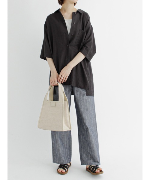 Samansa Mos2 blue(サマンサモスモスブルー)の「開襟ビッグシャツ(シャツ/ブラウス・レディース・カーキ/チャコール/ライトベージュ・フリ-)」の7枚目の写真