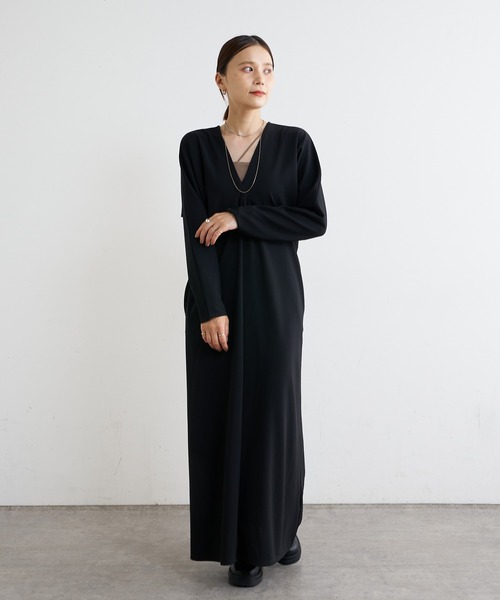 Omekashi（オメカシ）の「Onf(オンフ)  カットジョーゼットVドレス（ワンピース・レディース・ブラック/ベージュ・38/36）」の16枚目の写真