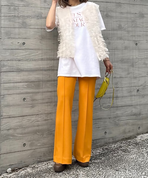 GORE-TEX 黄色 フレアパンツ ジュノア JUNOAH リブサイトスリットフレアパンツ （マスタード