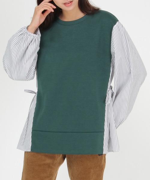 ikka(イッカ)の「カッソー袖切り替えレーヤードプルオーバー(Tシャツ/カットソー・レディース・ブラック/ベージュ/ネイビー/グリーン・S/M/L)」の1枚目の写真