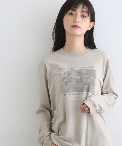 INDIVI(インディヴィ)の「【LIFE】オーガニック メッセージロゴロングTシャツ(Tシャツ/カットソー・レディース・ホワイト/ライトベージュ/ホワイト系・13/38)」の1枚目の写真