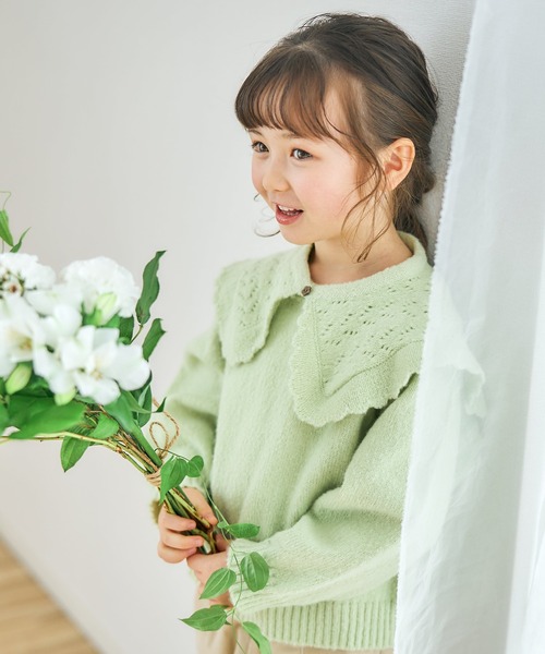 apres les cours（アプレレクール）の「【3WAYアイテム】WEB限定 3way衿付きセーター（ニット/セーター・キッズ・ベージュ/ライム/イエロー/サーモンピンク・110/120/130/140/90/100/80）」の3枚目の写真