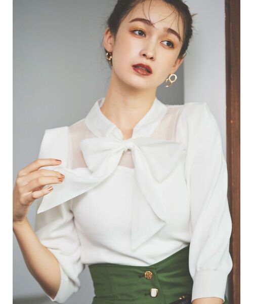 dazzlin(ダズリン)の「シアーリボンタイニット(ニット/セーター・レディース・グレー/オフホワイト/ブラック/ピンク・FREE)」の9枚目の写真