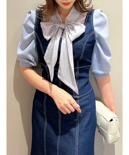 dazzlin(ダズリン)の「シアーリボンタイニット(ニット/セーター・レディース・グレー/オフホワイト/ブラック/ピンク・FREE)」の4枚目の写真