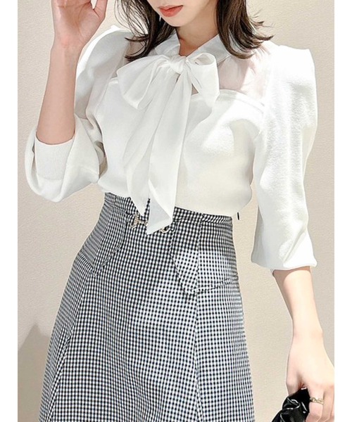 dazzlin(ダズリン)の「シアーリボンタイニット(ニット/セーター・レディース・グレー/オフホワイト/ブラック/ピンク・FREE)」の2枚目の写真