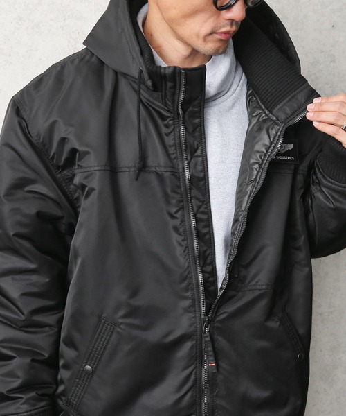 *美品* ALPHA フーデットリブジャケット TA1571 サイズ-L- Alpha Industries 10％OFF【2L〜4L】ALPHA アルファ フーデッド