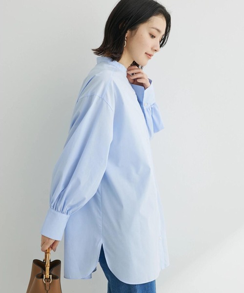 Green Parks(グリーンパークス)の「袖ボリュームシャツチュニック(シャツ/ブラウス・レディース・サックスブルー/オフホワイト・FREE)」の1枚目の写真