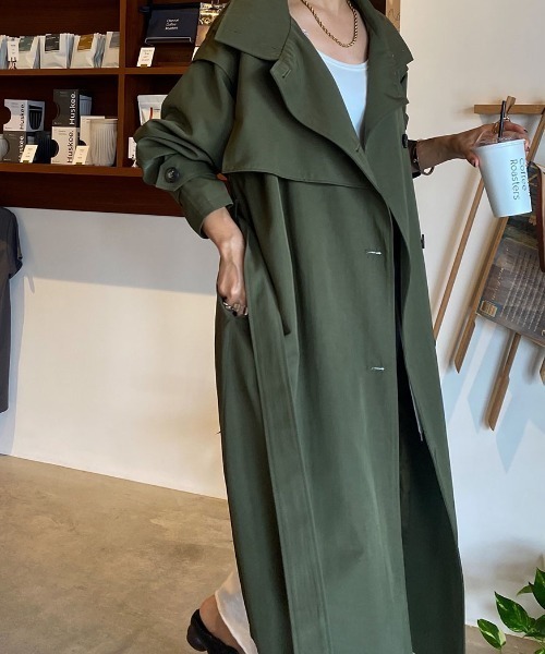 ISOOK（アイスー）の「2way over trench coat / 2wayオーバートレンチコート（mako original item）（トレンチコート・レディース・カーキ/ベージュ・FREE）」の5枚目の写真