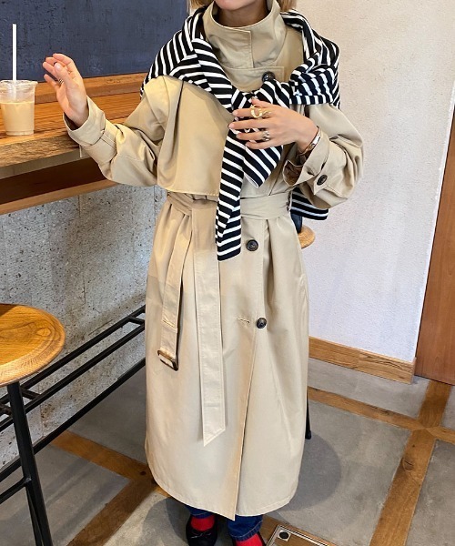 ISOOK（アイスー）の「2way over trench coat / 2wayオーバートレンチコート（mako original item）（トレンチコート・レディース・カーキ/ベージュ・FREE）」の4枚目の写真