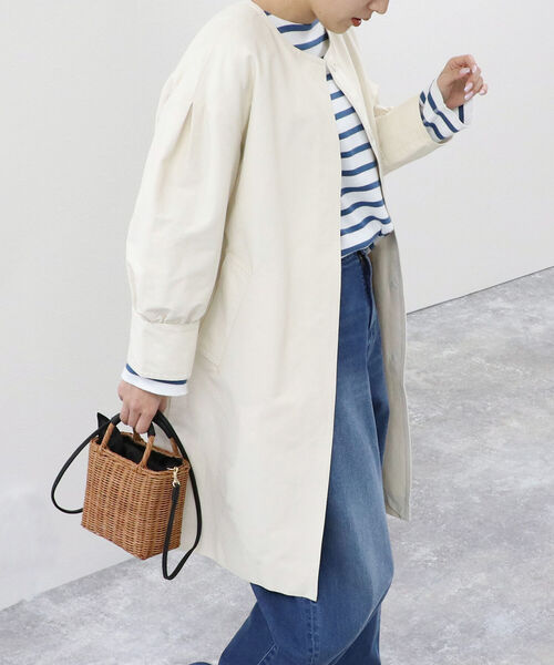 NOLLEY’S（ノーリーズ）の「グログランノーカラーコート（その他アウター・レディース・キナリ/ベージュ/ネイビー・36/38）」の2枚目の写真