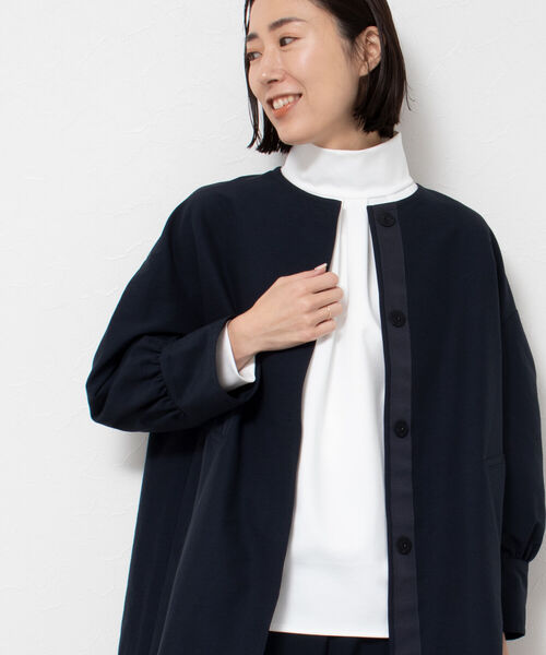 NOLLEY’S（ノーリーズ）の「グログランノーカラーコート（その他アウター・レディース・キナリ/ベージュ/ネイビー・36/38）」の7枚目の写真