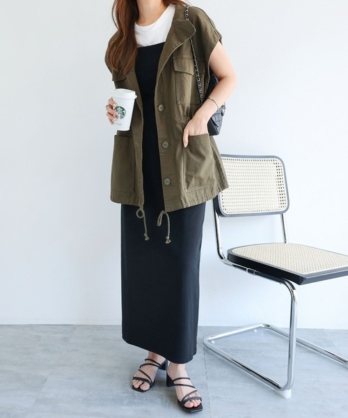 andme（アンドミー）の「2wayミリタリージャケット（ミリタリージャケット・レディース・カーキ/キナリ/ブラック/ベージュ・M）」の16枚目の写真