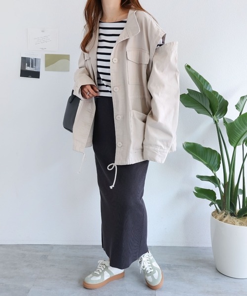 andme（アンドミー）の「2wayミリタリージャケット（ミリタリージャケット・レディース・カーキ/キナリ/ブラック/ベージュ・M）」の13枚目の写真