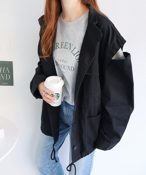 andme（アンドミー）の「2wayミリタリージャケット（ミリタリージャケット・レディース・カーキ/キナリ/ブラック/ベージュ・M）」の6枚目の写真