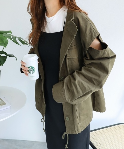 andme（アンドミー）の「2wayミリタリージャケット（ミリタリージャケット・レディース・カーキ/キナリ/ブラック/ベージュ・M）」の19枚目の写真