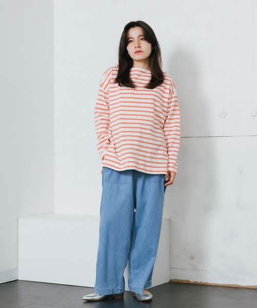 SOMETHING(サムシング)の「SOMETHING/サムシング SO BASQUE SHIRT バスクシャツ 長袖Tシャツ ボーダーT(Tシャツ/カットソー・レディース・ブルー/ブラック/グリーン/オレンジ/ピンク・FREE)」の2枚目の写真