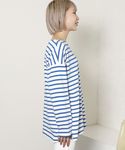 SOMETHING(サムシング)の「SOMETHING/サムシング SO BASQUE SHIRT バスクシャツ 長袖Tシャツ ボーダーT(Tシャツ/カットソー・レディース・ブルー/ブラック/グリーン/オレンジ/ピンク・FREE)」の11枚目の写真