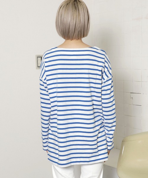 SOMETHING(サムシング)の「SOMETHING/サムシング SO BASQUE SHIRT バスクシャツ 長袖Tシャツ ボーダーT(Tシャツ/カットソー・レディース・ブルー/ブラック/グリーン/オレンジ/ピンク・FREE)」の8枚目の写真