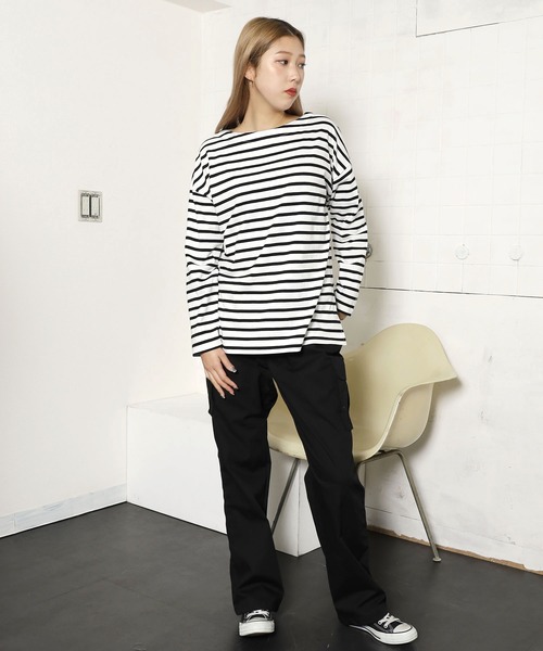 SOMETHING(サムシング)の「SOMETHING/サムシング SO BASQUE SHIRT バスクシャツ 長袖Tシャツ ボーダーT(Tシャツ/カットソー・レディース・ブルー/ブラック/グリーン/オレンジ/ピンク・FREE)」の7枚目の写真