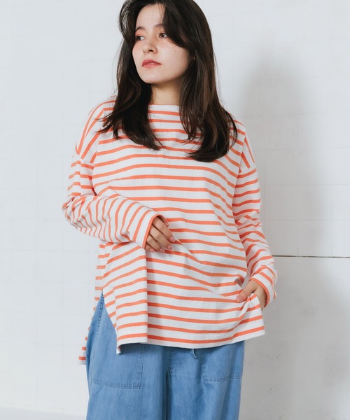 SOMETHING(サムシング)の「SOMETHING/サムシング SO BASQUE SHIRT バスクシャツ 長袖Tシャツ ボーダーT(Tシャツ/カットソー・レディース・ブルー/ブラック/グリーン/オレンジ/ピンク・FREE)」の16枚目の写真