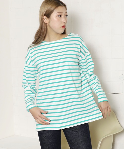 SOMETHING(サムシング)の「SOMETHING/サムシング SO BASQUE SHIRT バスクシャツ 長袖Tシャツ ボーダーT(Tシャツ/カットソー・レディース・ブルー/ブラック/グリーン/オレンジ/ピンク・FREE)」の18枚目の写真