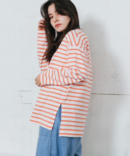 SOMETHING(サムシング)の「SOMETHING/サムシング SO BASQUE SHIRT バスクシャツ 長袖Tシャツ ボーダーT(Tシャツ/カットソー・レディース・ブルー/ブラック/グリーン/オレンジ/ピンク・FREE)」の20枚目の写真