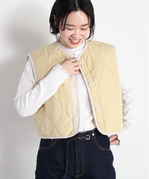 cepo（セポ）の「ショートキルトベスト　2WAY（ベスト・レディース・イエロー/オフホワイト/オリーブ・M）」の13枚目の写真