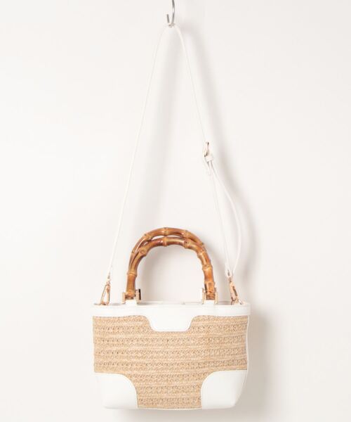 SMIR NASLI（サミールナスリ）の「【SMIR NASLI】クラッシュバンブーハンドル2WAYトートバッグ(836423)（かごバッグ・レディース・ブラック/ホワイト・ALL）」の3枚目の写真