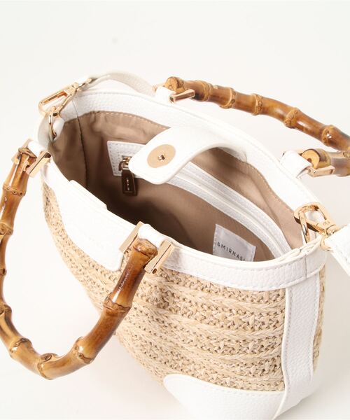 SMIR NASLI（サミールナスリ）の「【SMIR NASLI】クラッシュバンブーハンドル2WAYトートバッグ(836423)（かごバッグ・レディース・ブラック/ホワイト・ALL）」の5枚目の写真