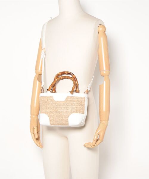 SMIR NASLI（サミールナスリ）の「【SMIR NASLI】クラッシュバンブーハンドル2WAYトートバッグ(836423)（かごバッグ・レディース・ブラック/ホワイト・ALL）」の6枚目の写真
