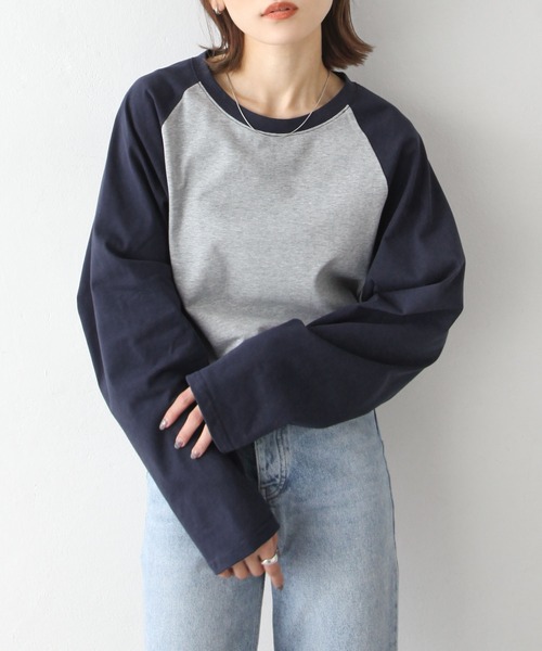 Chillfar（チルファー）の「ラグランTシャツ（Tシャツ/カットソー・レディース・グレイッシュベージュ/ホワイト系/ブラック×ホワイト・FREE）」の3枚目の写真