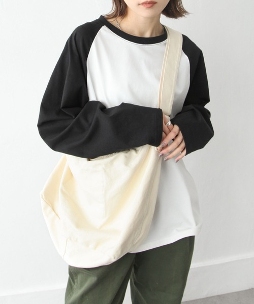 Chillfar（チルファー）の「ラグランTシャツ（Tシャツ/カットソー・レディース・グレイッシュベージュ/ホワイト系/ブラック×ホワイト・FREE）」の12枚目の写真