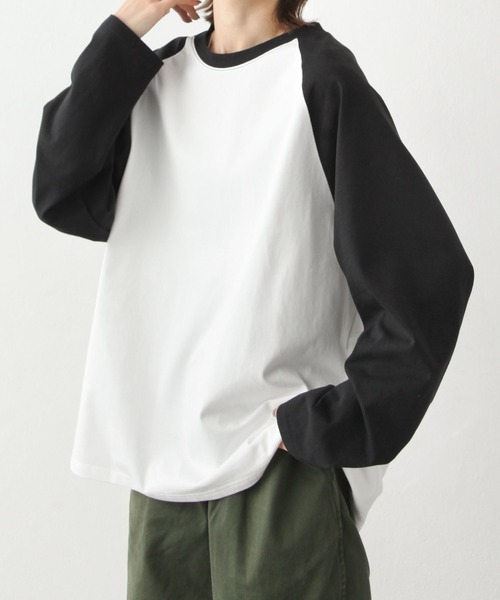 Chillfar（チルファー）の「ラグランTシャツ（Tシャツ/カットソー・レディース・グレイッシュベージュ/ホワイト系/ブラック×ホワイト・FREE）」の14枚目の写真