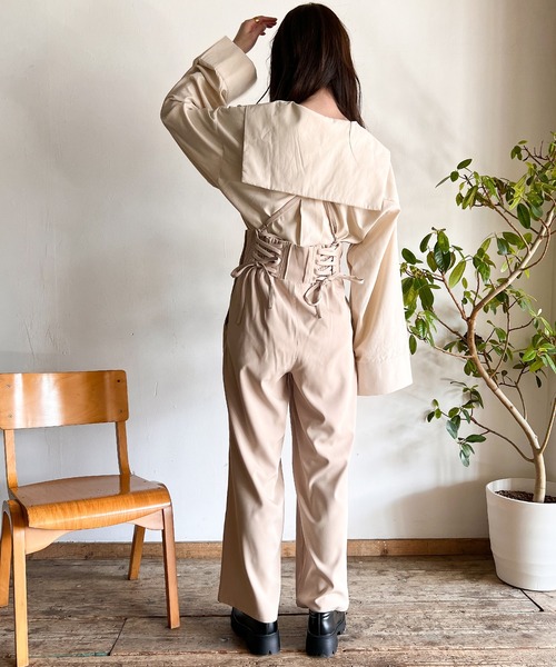 Mysa&Liina（ミーサリーナ）の「サスペンダー付バックレースアップパンツ（その他パンツ・レディース・アイボリー/ブラック/ベージュ・M）」の10枚目の写真