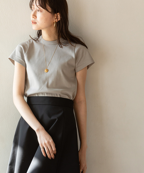 Noble（ノーブル）の「《追加5》スビンコットンスムースコンパクトTシャツ（Tシャツ/カットソー・レディース・グリーン/ホワイト/ブラック/ライトグレー・FREE）」の3枚目の写真