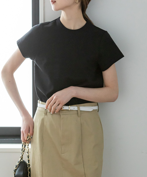 Noble（ノーブル）の「《追加5》スビンコットンスムースコンパクトTシャツ（Tシャツ/カットソー・レディース・グリーン/ホワイト/ブラック/ライトグレー・FREE）」の2枚目の写真