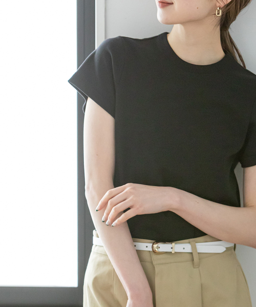 Noble（ノーブル）の「《追加5》スビンコットンスムースコンパクトTシャツ（Tシャツ/カットソー・レディース・グリーン/ホワイト/ブラック/ライトグレー・FREE）」の6枚目の写真