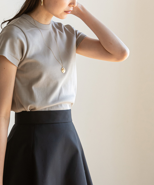 Noble（ノーブル）の「《追加5》スビンコットンスムースコンパクトTシャツ（Tシャツ/カットソー・レディース・グリーン/ホワイト/ブラック/ライトグレー・FREE）」の8枚目の写真