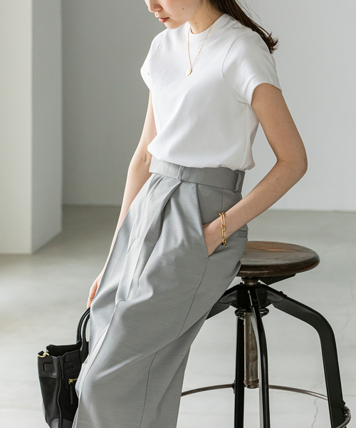 Noble（ノーブル）の「《追加5》スビンコットンスムースコンパクトTシャツ（Tシャツ/カットソー・レディース・グリーン/ホワイト/ブラック/ライトグレー・FREE）」の12枚目の写真