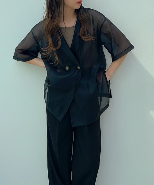 y/m（イム）の「オーガンジーハーフスリーブシャツ（シャツ/ブラウス・レディース・ブラック/グレー・FREE）」の2枚目の写真