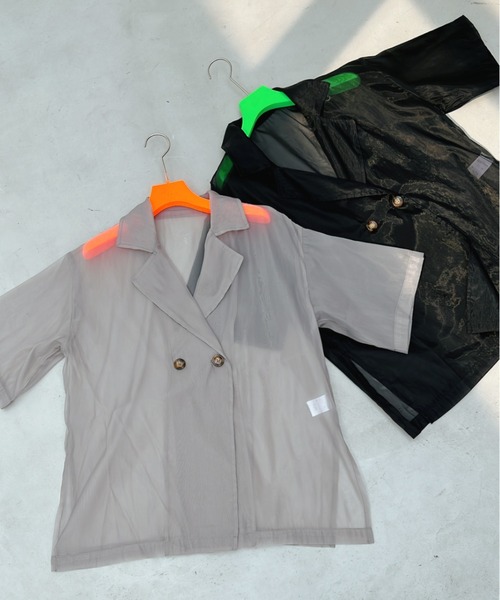 y/m（イム）の「オーガンジーハーフスリーブシャツ（シャツ/ブラウス・レディース・ブラック/グレー・FREE）」の5枚目の写真